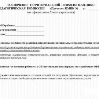 Заключение центральной психолого-медико-педагогической комиссии в Москве